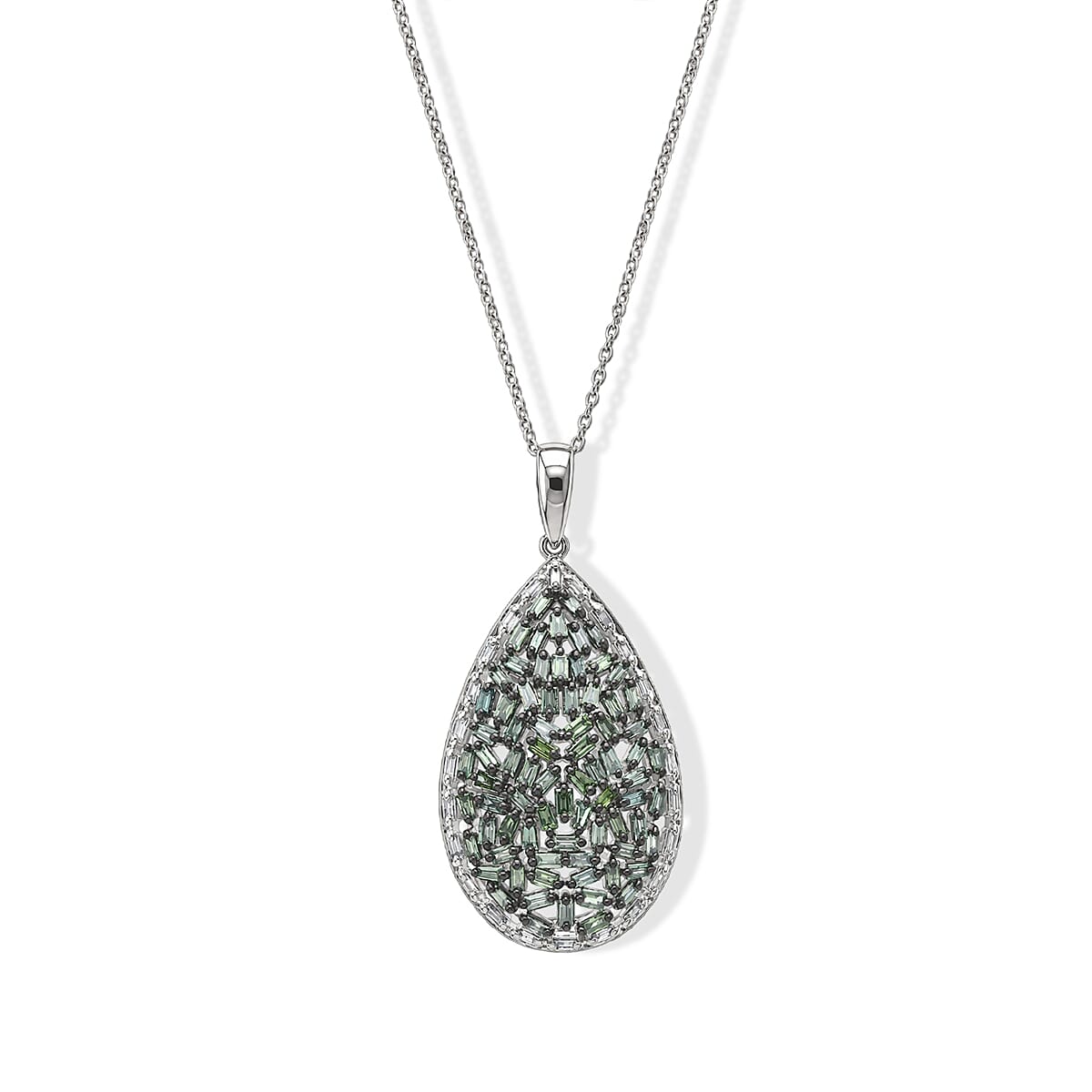 Luxuriant Lab Grown Green Diamond (IR) and Lab Grown Diamond SI 1.00 ctw Pear Shape Pendant Necklace in Rhodium Over Sterling Silver 18-20 Inches