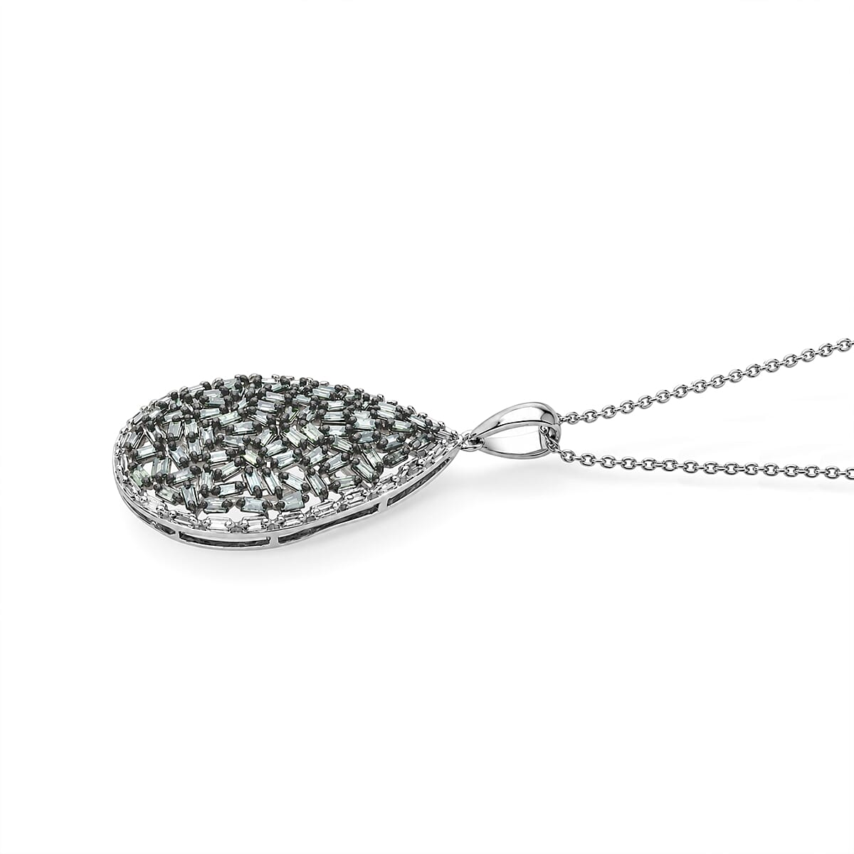 Luxuriant Lab Grown Green Diamond (IR) and Lab Grown Diamond SI 1.00 ctw Pear Shape Pendant Necklace in Rhodium Over Sterling Silver 18-20 Inches
