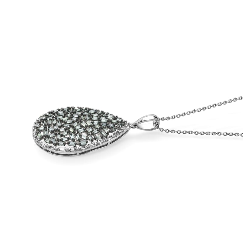 Luxuriant Lab Grown Green Diamond (IR) and Lab Grown Diamond SI 1.00 ctw Pear Shape Pendant Necklace in Rhodium Over Sterling Silver 18-20 Inches