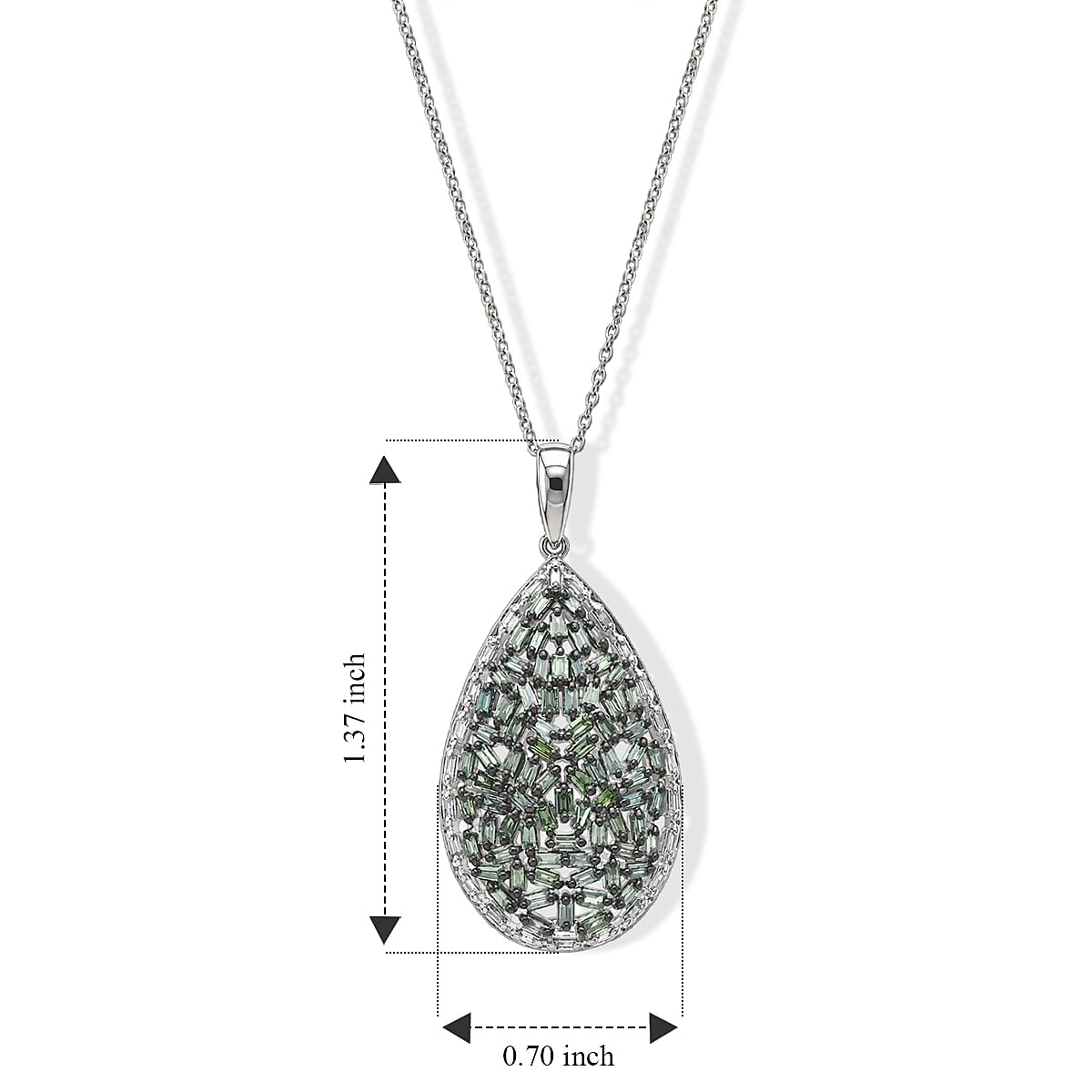 Luxuriant Lab Grown Green Diamond (IR) and Lab Grown Diamond SI 1.00 ctw Pear Shape Pendant Necklace in Rhodium Over Sterling Silver 18-20 Inches