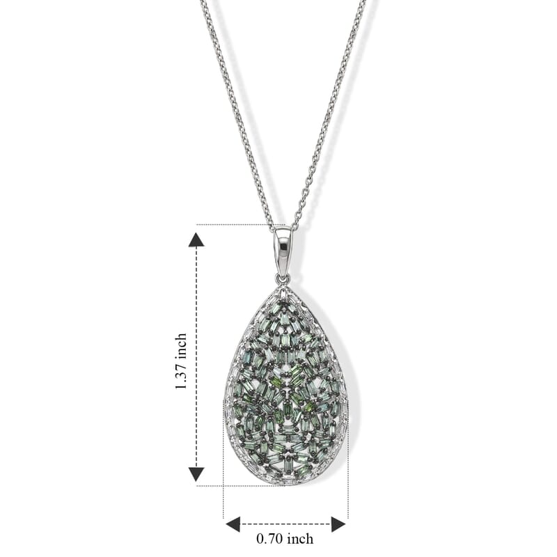 Luxuriant Lab Grown Green Diamond (IR) and Lab Grown Diamond SI 1.00 ctw Pear Shape Pendant Necklace in Rhodium Over Sterling Silver 18-20 Inches