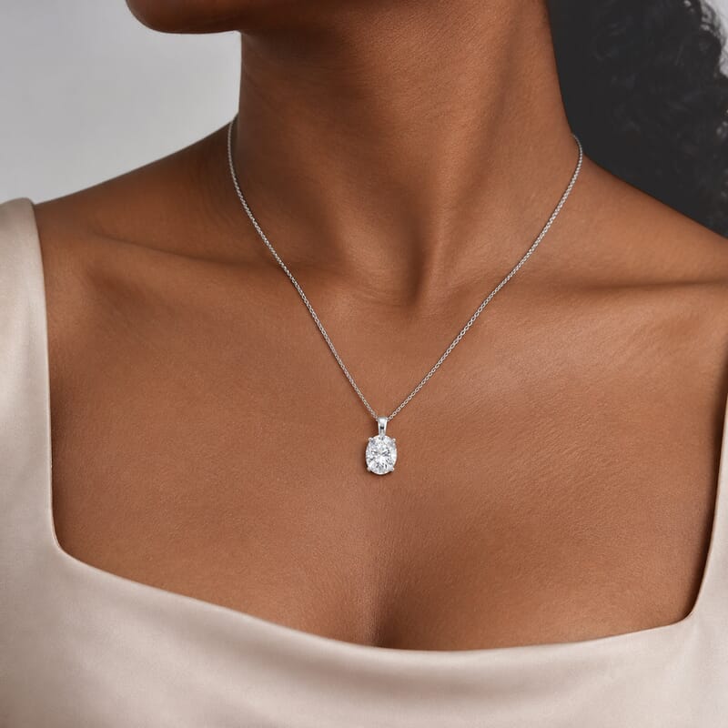 D'Joy Moissanite 3.75 ctw Pendant Necklace in Rhodium Over Sterling Silver 18 Inches