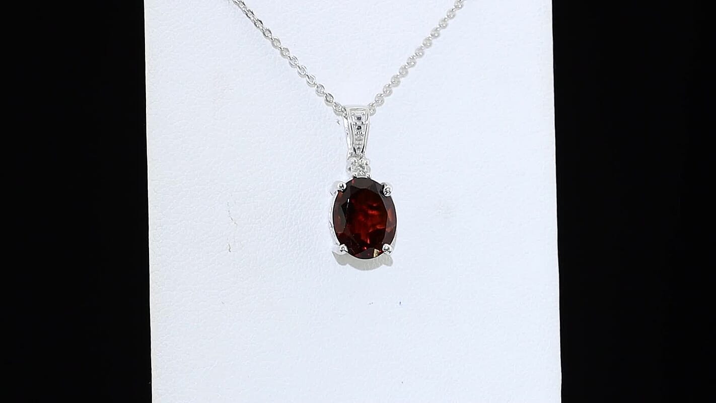 Premium Red Citrine and Luxuriant Lab Grown Diamond G-H SI 2.30 ctw Pendant Necklace in Rhodium Over Sterling Silver 20 Inches