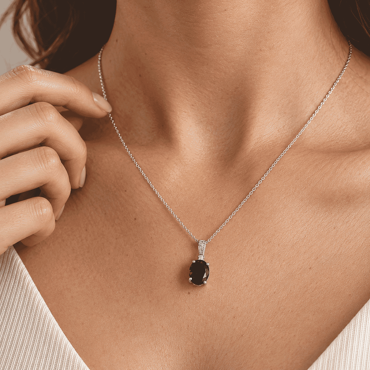 Premium Red Citrine and Luxuriant Lab Grown Diamond G-H SI 2.30 ctw Pendant Necklace in Rhodium Over Sterling Silver 20 Inches