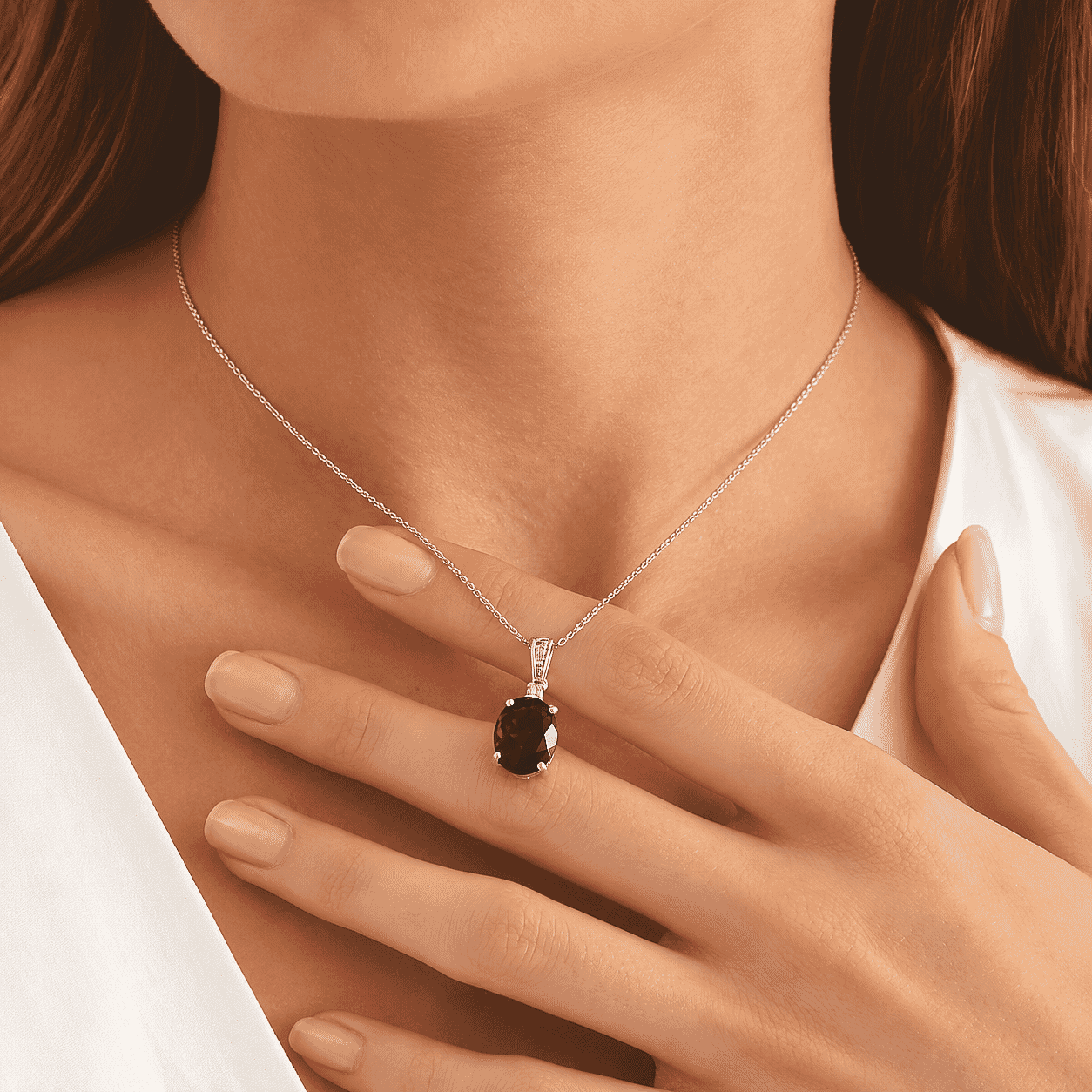Premium Red Citrine and Luxuriant Lab Grown Diamond G-H SI 2.30 ctw Pendant Necklace in Rhodium Over Sterling Silver 20 Inches