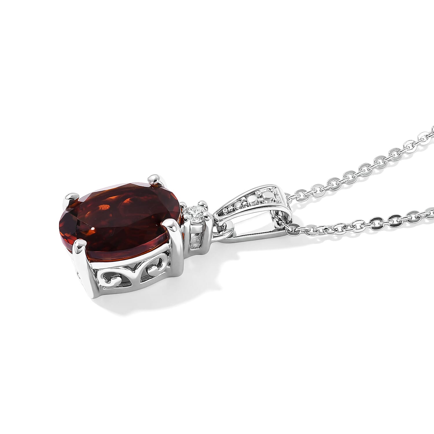 Premium Red Citrine and Luxuriant Lab Grown Diamond G-H SI 2.30 ctw Pendant Necklace in Rhodium Over Sterling Silver 20 Inches