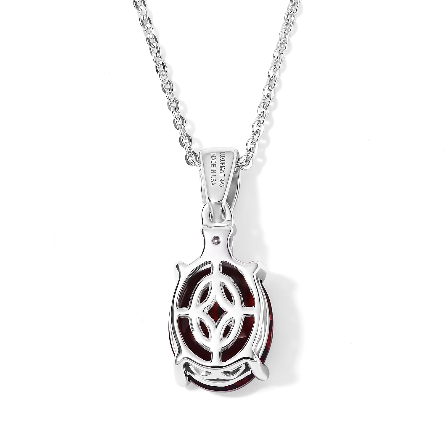 Premium Red Citrine and Luxuriant Lab Grown Diamond G-H SI 2.30 ctw Pendant Necklace in Rhodium Over Sterling Silver 20 Inches