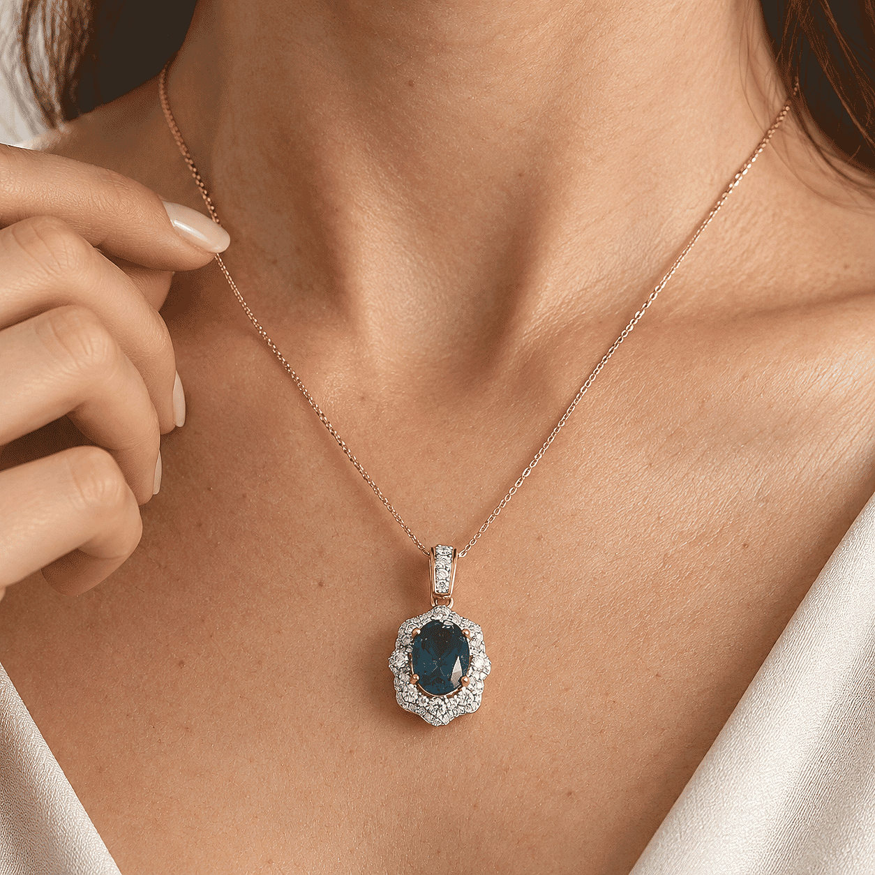 Doorbuster D'Joy Premium London Blue Topaz and Moissanite 9.60 ctw Pendant Necklace in 18K Vermeil Yellow Gold Over Sterling Silver 20 Inches