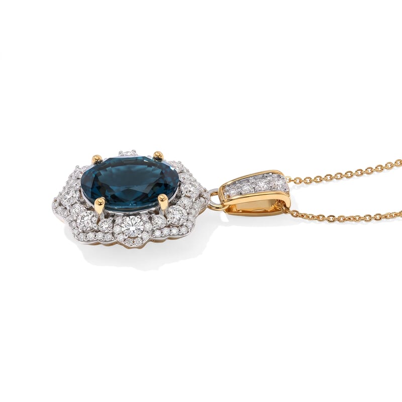 Doorbuster D'Joy Premium London Blue Topaz and Moissanite 9.60 ctw Pendant Necklace in 18K Vermeil Yellow Gold Over Sterling Silver 20 Inches