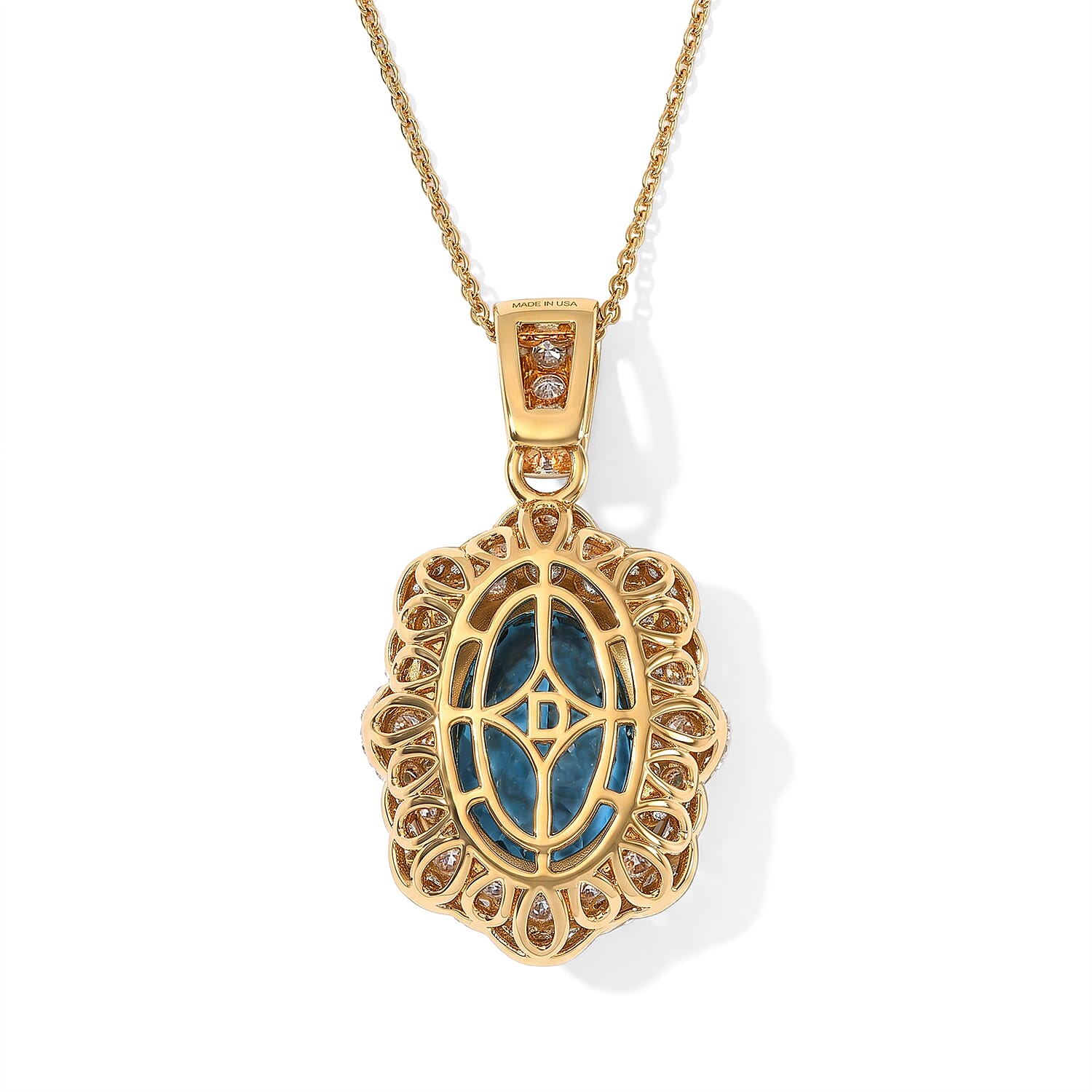 Doorbuster D'Joy Premium London Blue Topaz and Moissanite 9.60 ctw Pendant Necklace in 18K Vermeil Yellow Gold Over Sterling Silver 20 Inches