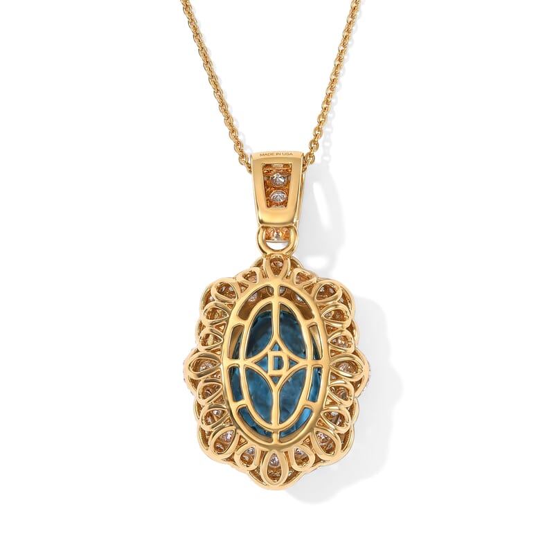 Doorbuster D'Joy Premium London Blue Topaz and Moissanite 9.60 ctw Pendant Necklace in 18K Vermeil Yellow Gold Over Sterling Silver 20 Inches