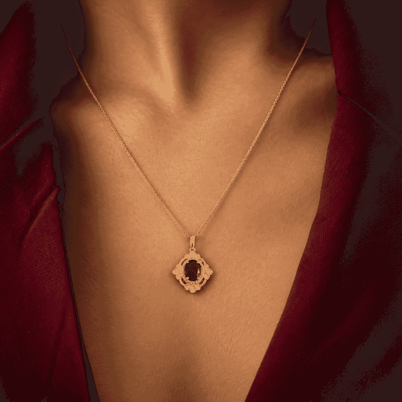 EverTrue Premium Red Citrine and Moissanite Sprout Halo Pendant in 18K YG Plated with ION Plated YG Stainless Steel Necklace 20 Inches