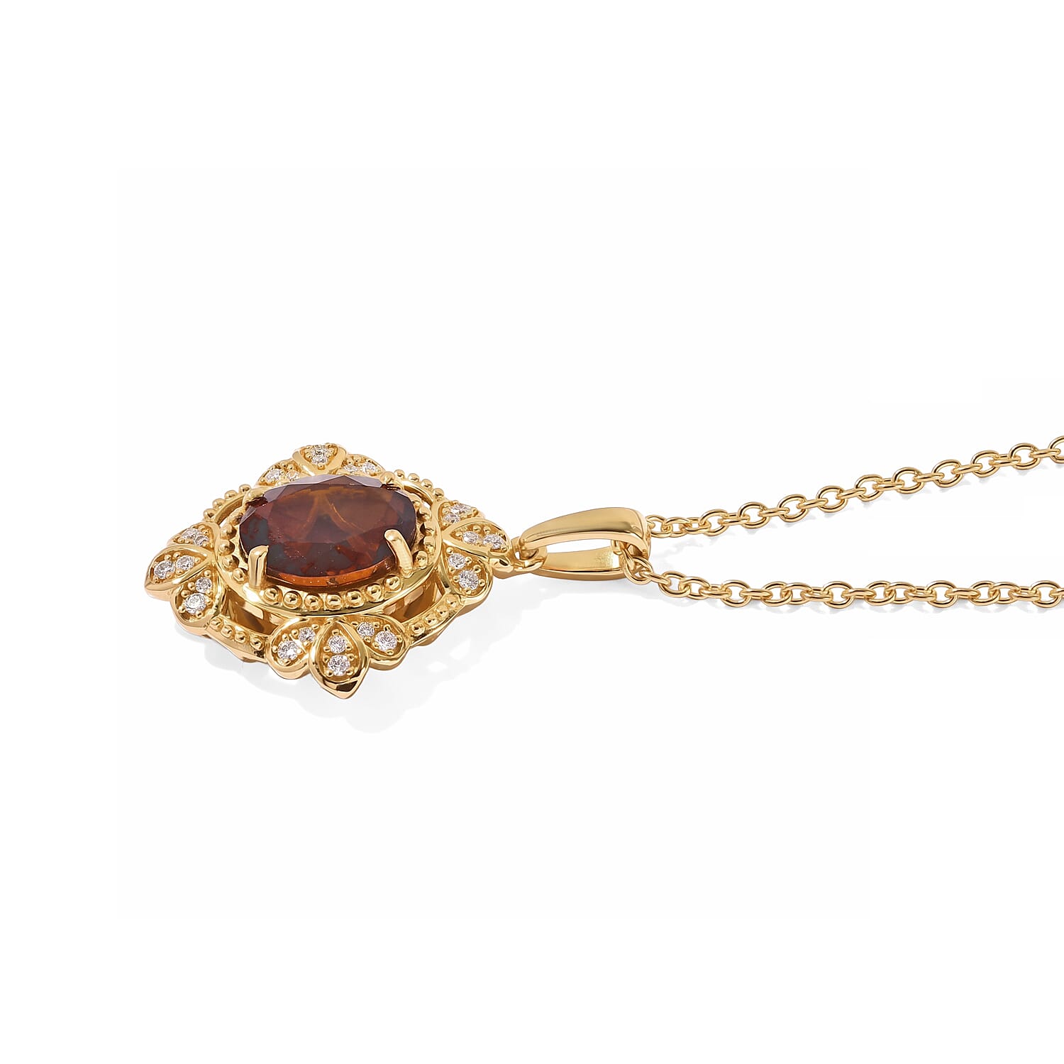 EverTrue Premium Red Citrine and Moissanite Sprout Halo Pendant in 18K YG Plated with ION Plated YG Stainless Steel Necklace 20 Inches