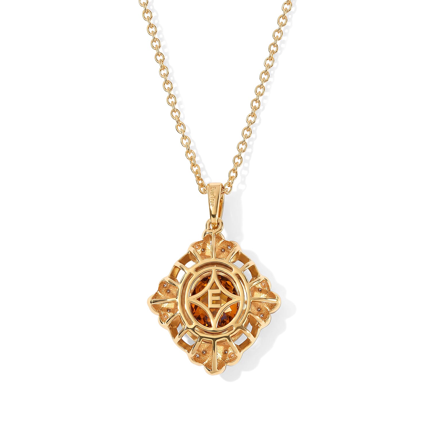 EverTrue Premium Red Citrine and Moissanite Sprout Halo Pendant in 18K YG Plated with ION Plated YG Stainless Steel Necklace 20 Inches