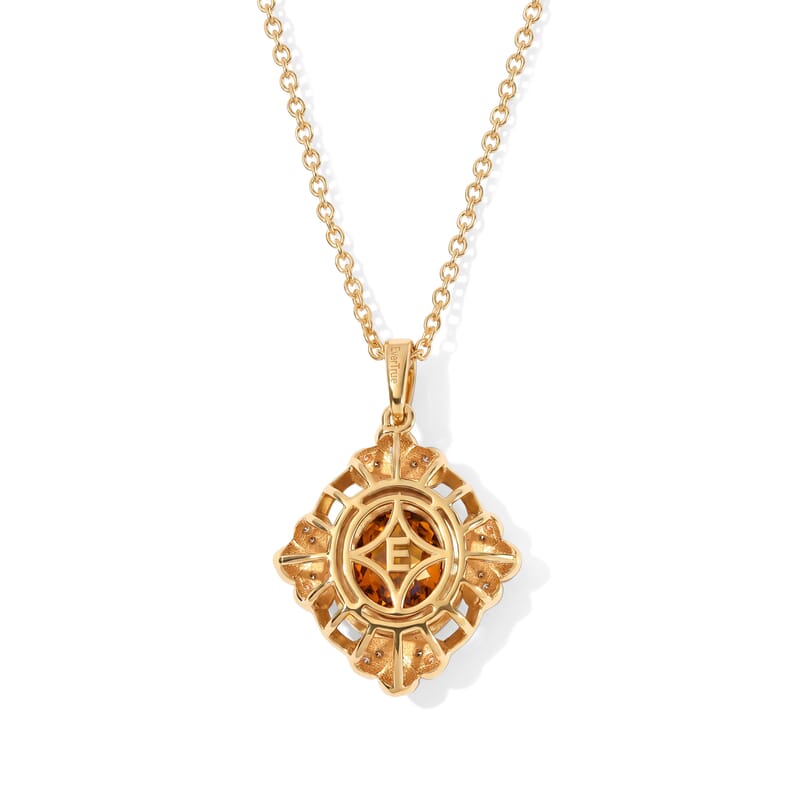 EverTrue Premium Red Citrine and Moissanite Sprout Halo Pendant in 18K YG Plated with ION Plated YG Stainless Steel Necklace 20 Inches