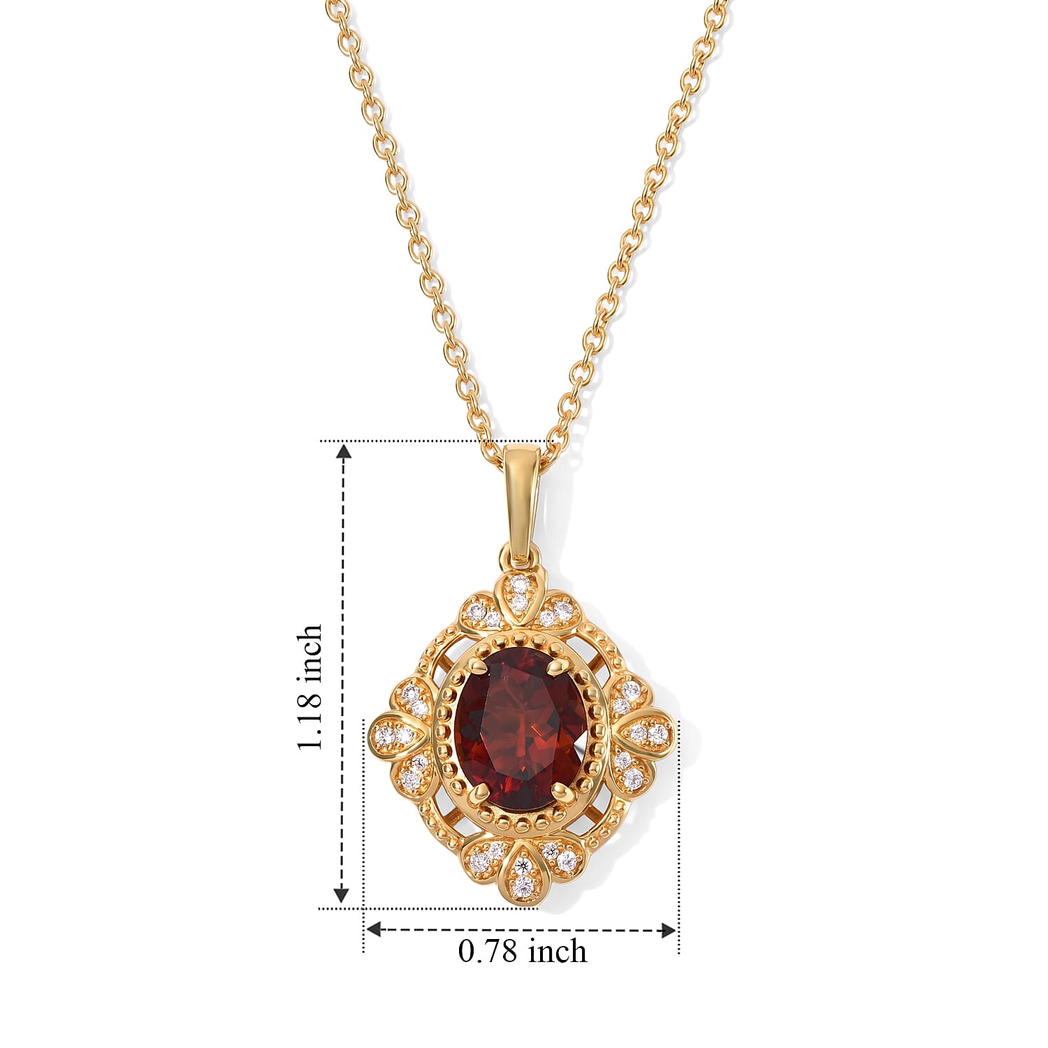 EverTrue Premium Red Citrine and Moissanite Sprout Halo Pendant in 18K YG Plated with ION Plated YG Stainless Steel Necklace 20 Inches