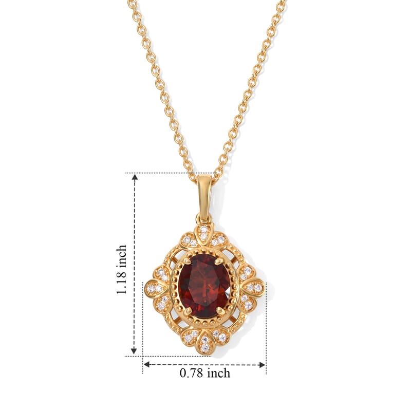 EverTrue Premium Red Citrine and Moissanite Sprout Halo Pendant in 18K YG Plated with ION Plated YG Stainless Steel Necklace 20 Inches
