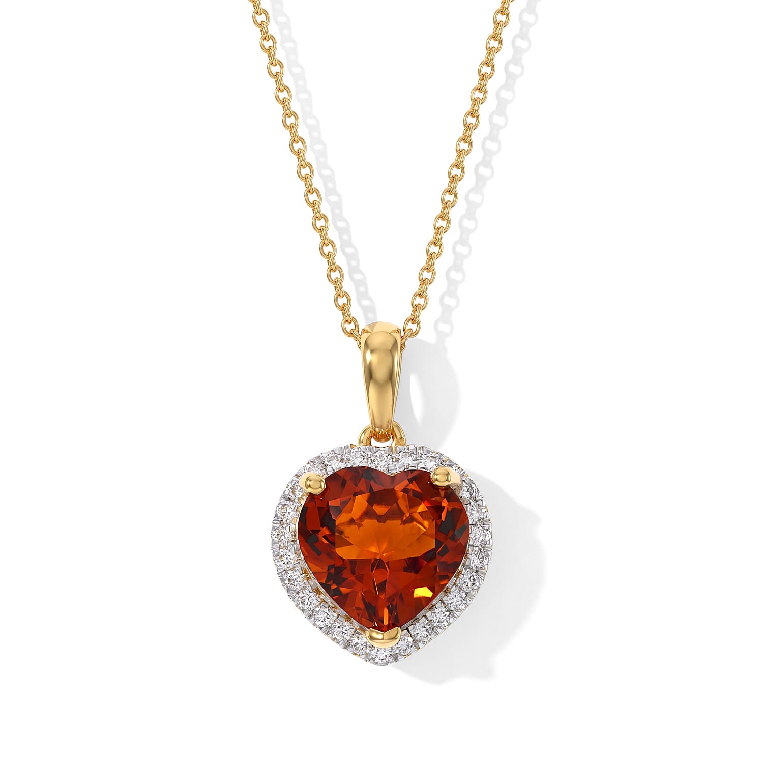 D'Joy AAA Red Citrine and Moissanite 3.70 ctw Rosebud Cluster Heart Pendant Necklace in 18K Vermeil Yellow Gold Sterling Silver 20 Inches