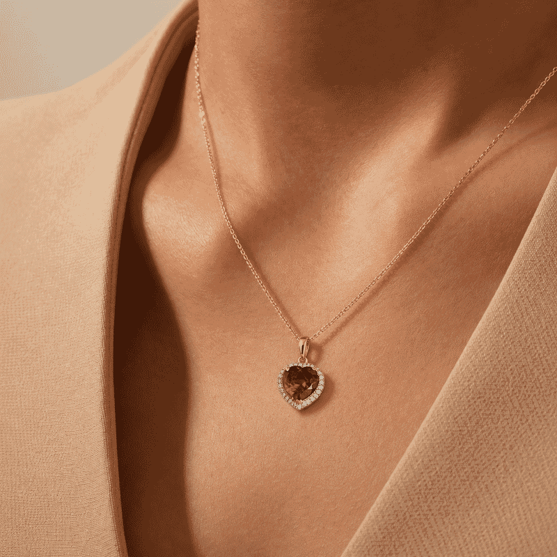 D'Joy AAA Red Citrine and Moissanite 3.70 ctw Rosebud Cluster Heart Pendant Necklace in 18K Vermeil Yellow Gold Sterling Silver 20 Inches
