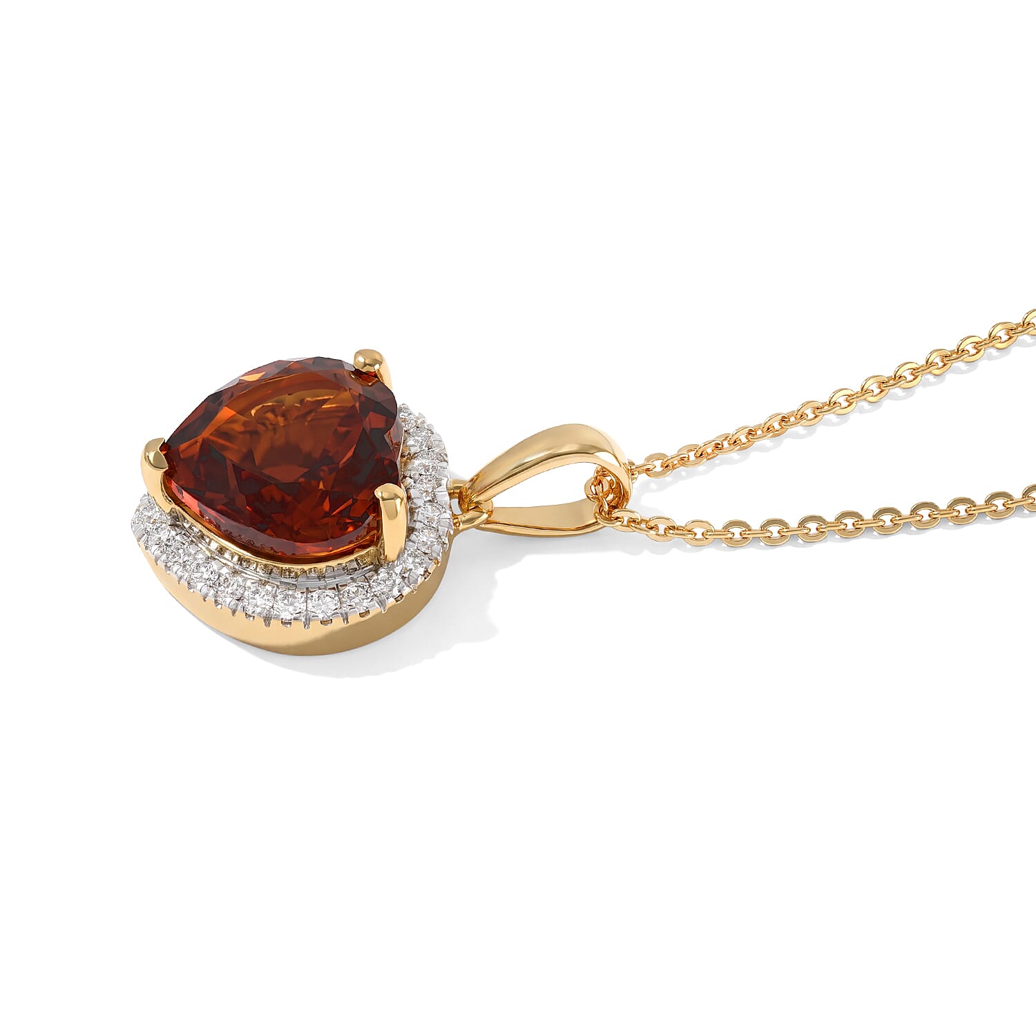 D'Joy AAA Red Citrine and Moissanite 3.70 ctw Rosebud Cluster Heart Pendant Necklace in 18K Vermeil Yellow Gold Sterling Silver 20 Inches