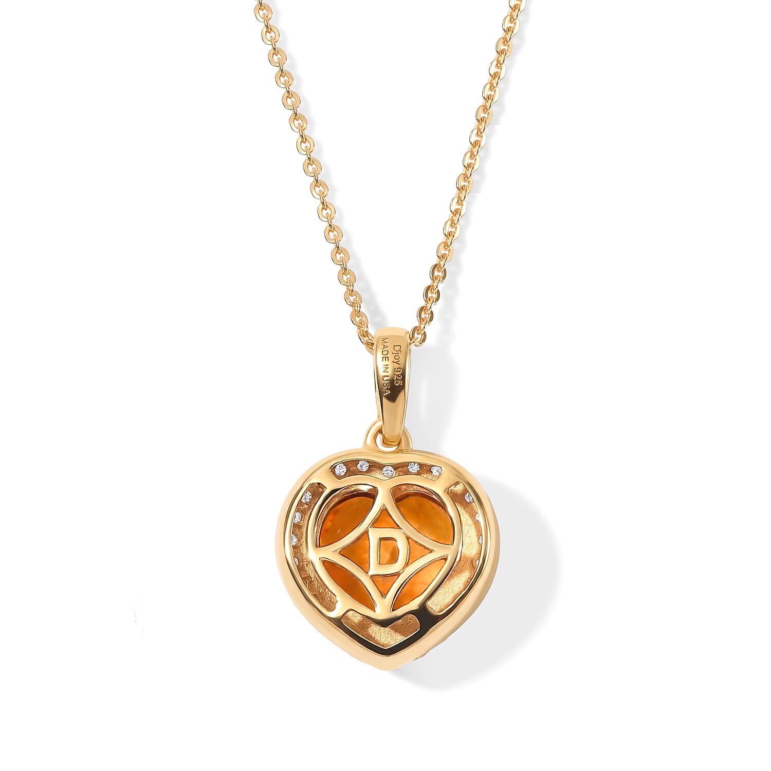 D'Joy AAA Red Citrine and Moissanite 3.70 ctw Rosebud Cluster Heart Pendant Necklace in 18K Vermeil Yellow Gold Sterling Silver 20 Inches