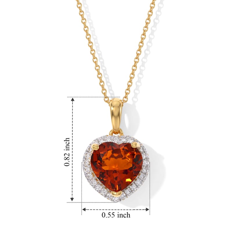 D'Joy AAA Red Citrine and Moissanite 3.70 ctw Rosebud Cluster Heart Pendant Necklace in 18K Vermeil Yellow Gold Sterling Silver 20 Inches