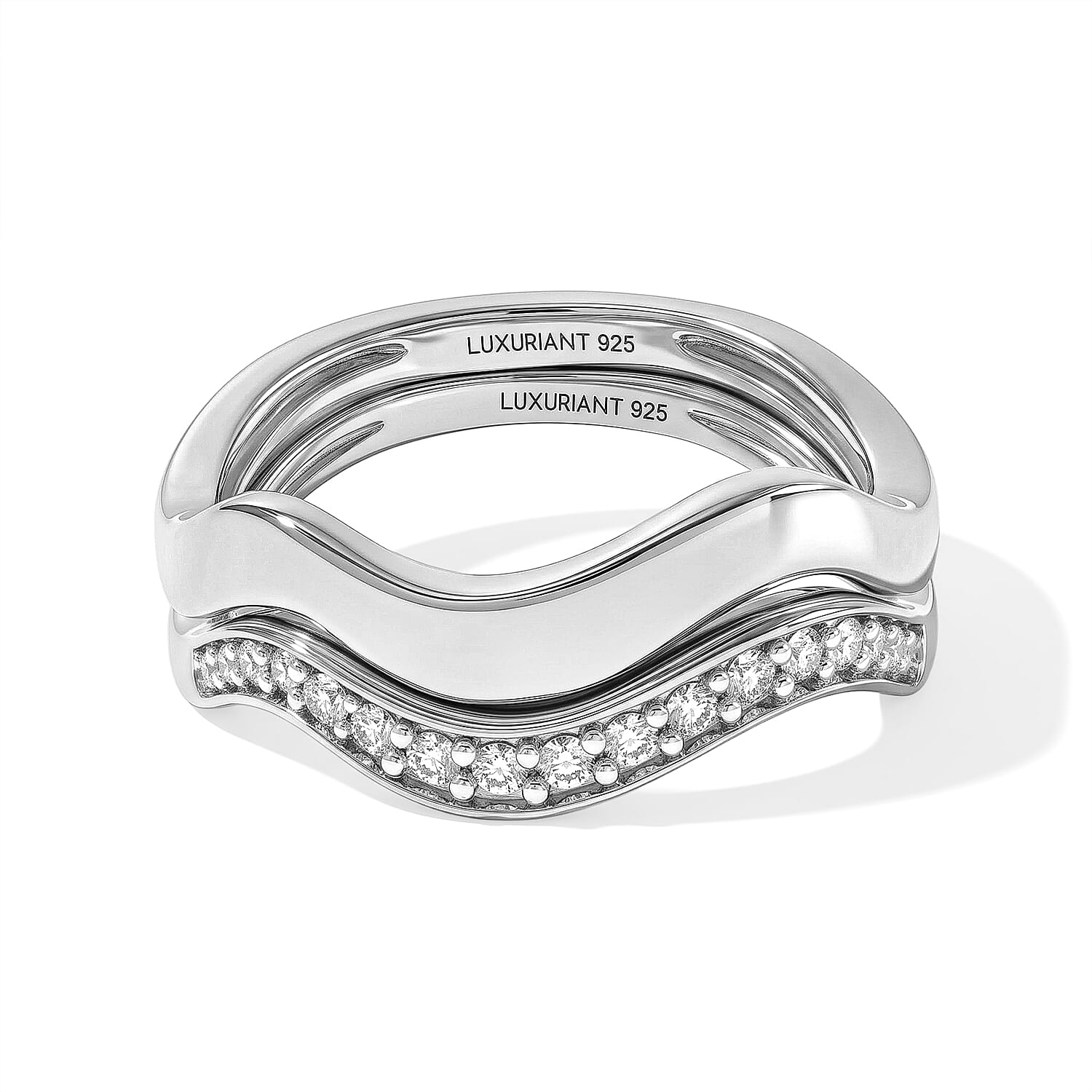 Luxuriant Lab Grown Diamond G-H SI 0.20 ctw Set of 2 Stackable Ring in Rhodium Over Sterling Silver (Size 5)