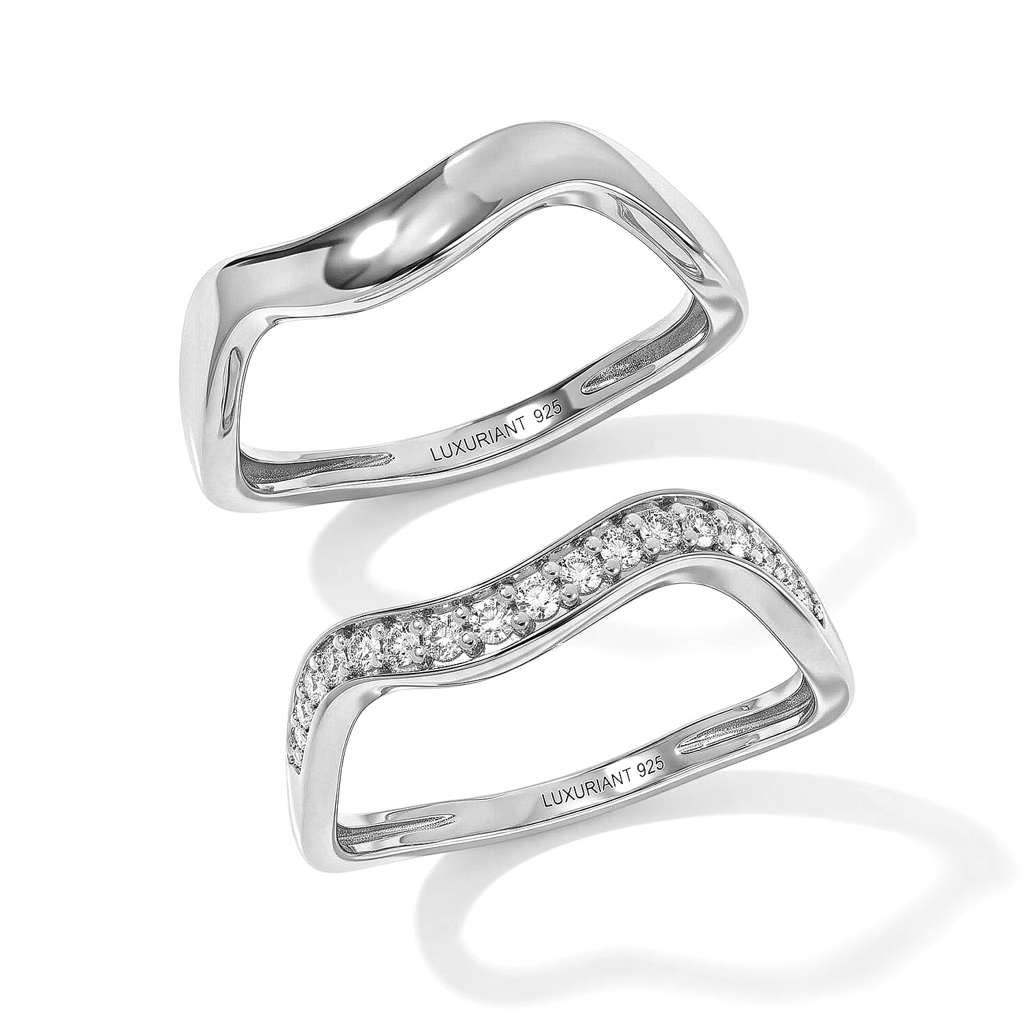Luxuriant Lab Grown Diamond G-H SI 0.20 ctw Set of 2 Stackable Ring in Rhodium Over Sterling Silver (Size 5)