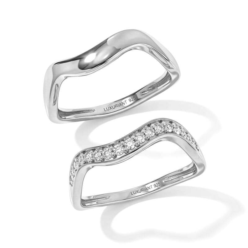 Luxuriant Lab Grown Diamond G-H SI 0.20 ctw Set of 2 Stackable Ring in Rhodium Over Sterling Silver (Size 5)