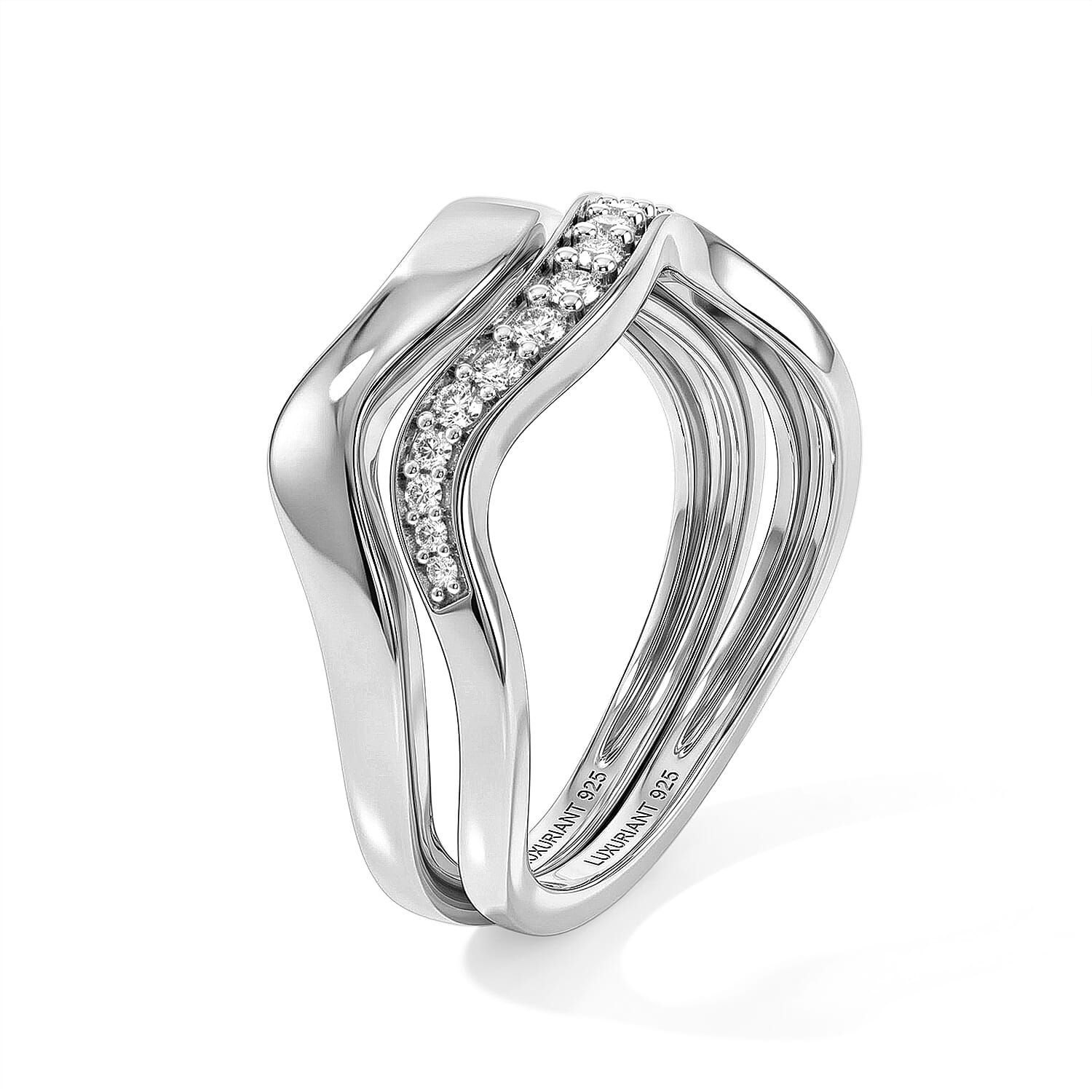 Luxuriant Lab Grown Diamond G-H SI 0.20 ctw Set of 2 Stackable Ring in Rhodium Over Sterling Silver (Size 5)