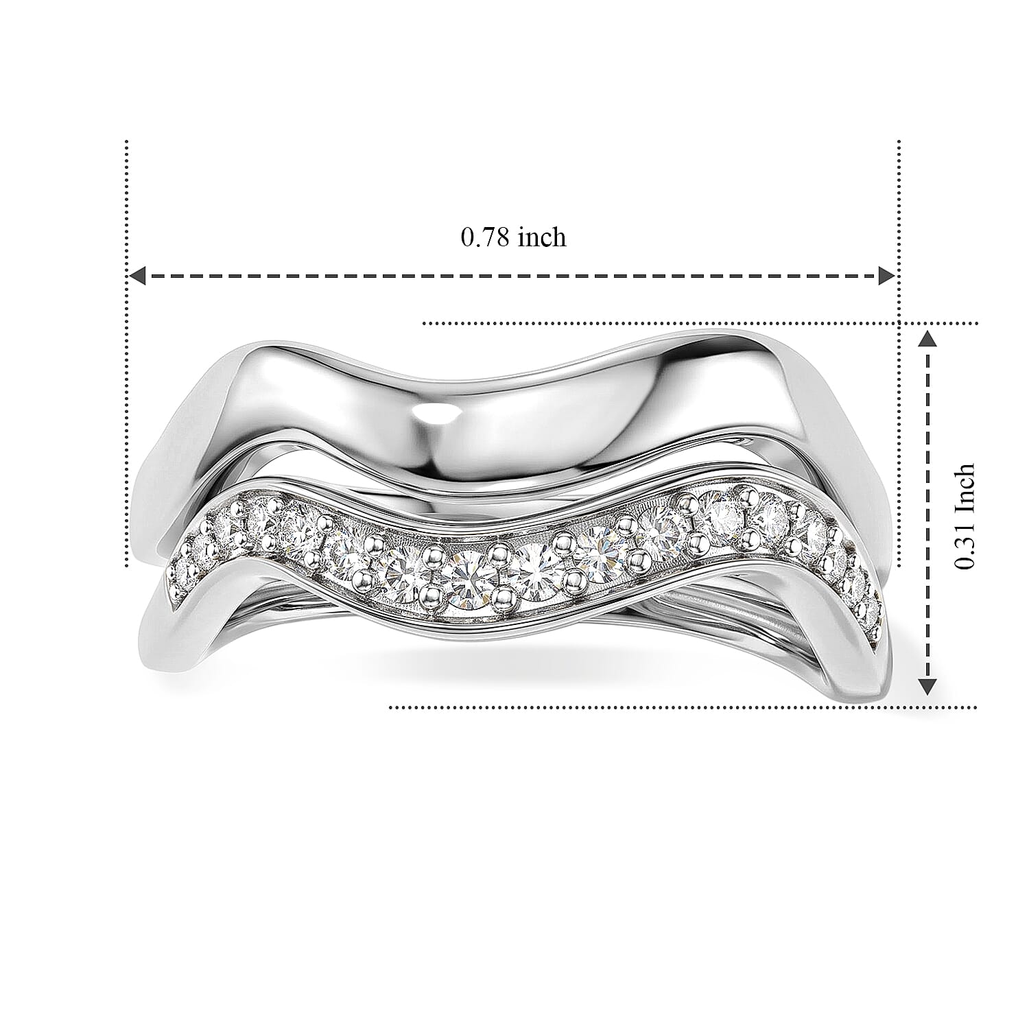 Luxuriant Lab Grown Diamond G-H SI 0.20 ctw Set of 2 Stackable Ring in Rhodium Over Sterling Silver (Size 5)