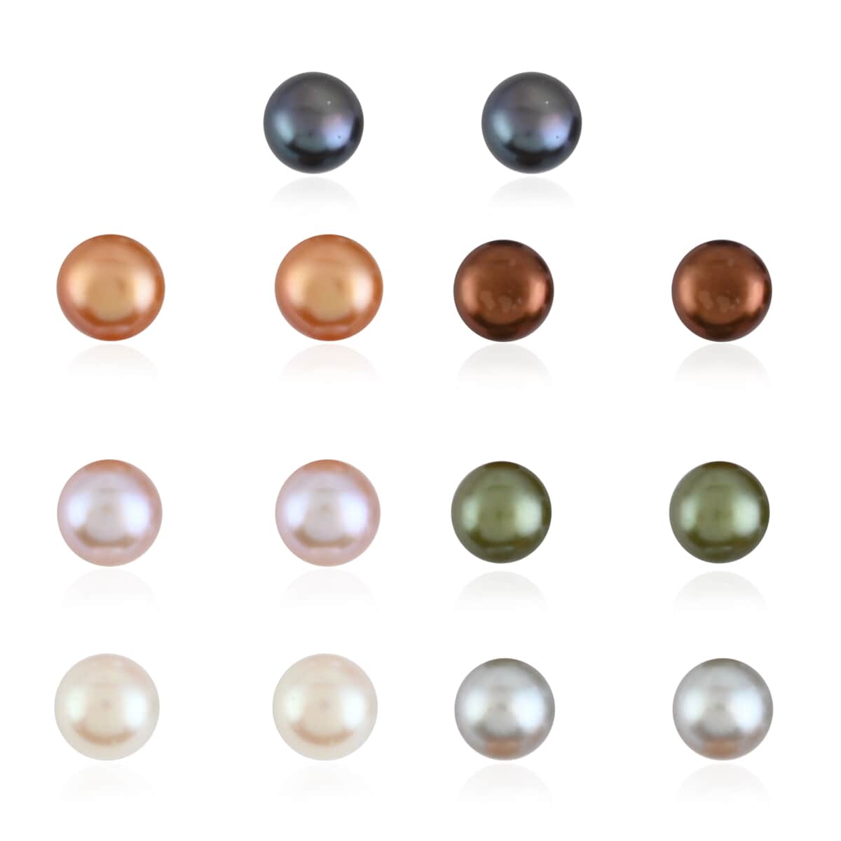 Assorted Multi Color Freshwater Pearl Set of 7 Solitaire Stud Earrings in Silvertone image number 0