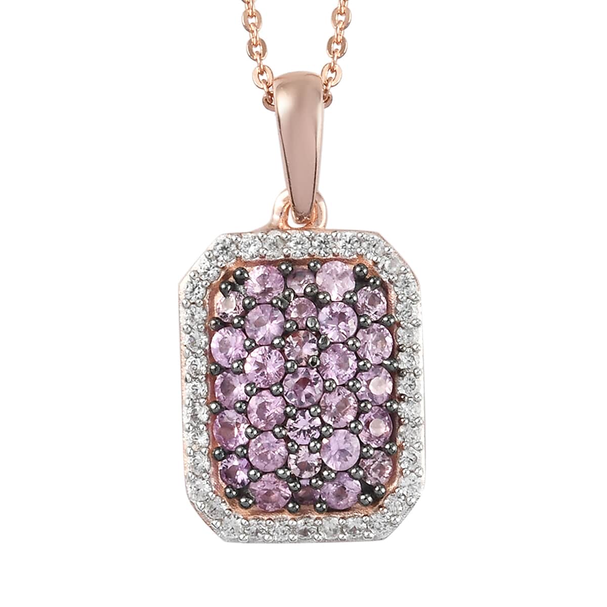 Madagascar Pink Sapphire and Natural White Zircon Pendant Necklace 20 Inches in Vermeil Rose Gold Over Sterling Silver 1.65 ctw image number 0