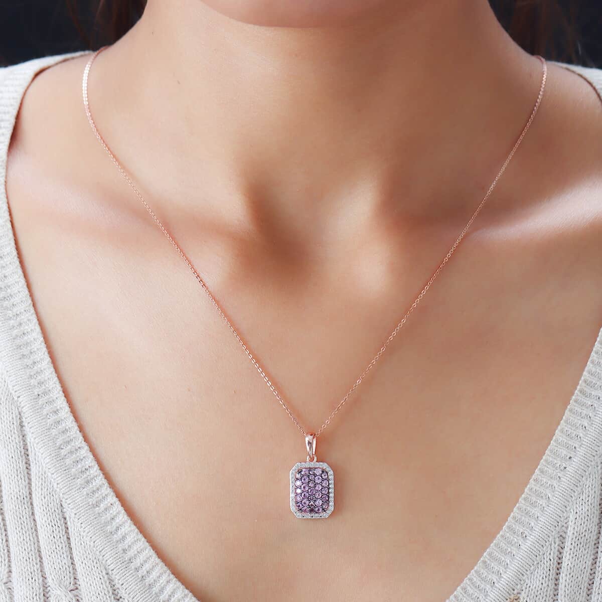 Madagascar Pink Sapphire and Natural White Zircon Pendant Necklace 20 Inches in Vermeil Rose Gold Over Sterling Silver 1.65 ctw image number 2