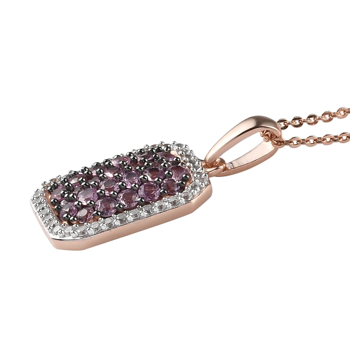 Madagascar Pink Sapphire and Natural White Zircon Pendant Necklace 20 Inches in Vermeil Rose Gold Over Sterling Silver 1.65 ctw image number 3