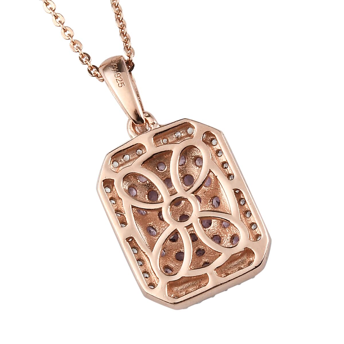 Madagascar Pink Sapphire and Natural White Zircon Pendant Necklace 20 Inches in Vermeil Rose Gold Over Sterling Silver 1.65 ctw image number 4