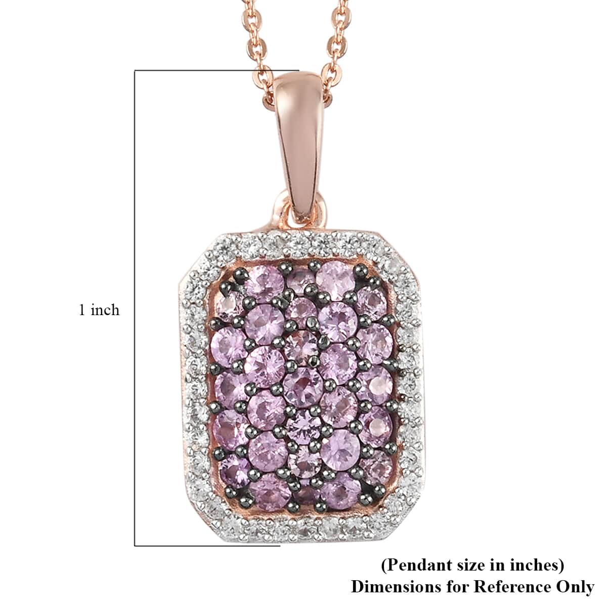 Madagascar Pink Sapphire and Natural White Zircon Pendant Necklace 20 Inches in Vermeil Rose Gold Over Sterling Silver 1.65 ctw image number 5
