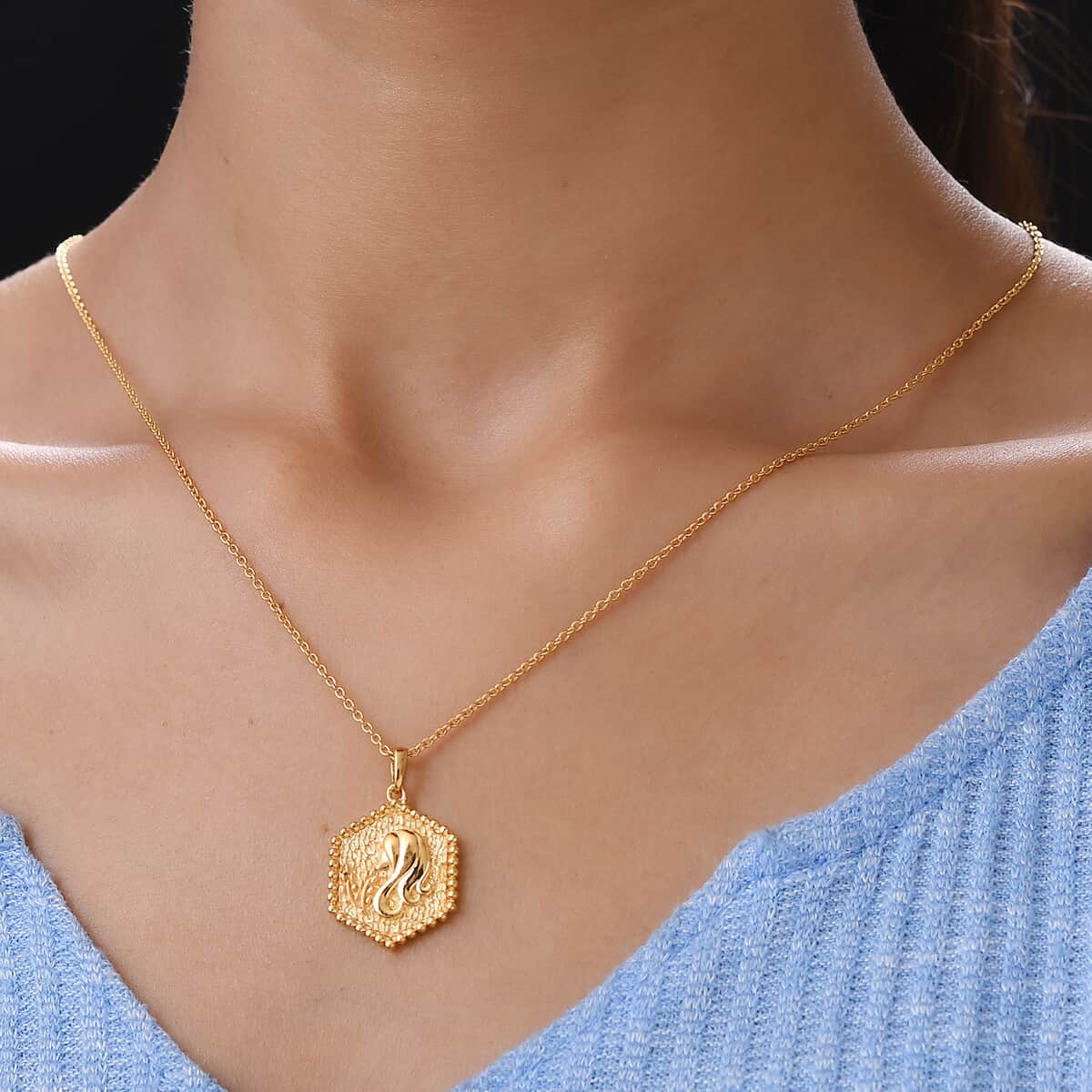 KARIS Virgo Zodiac Pendant Necklace 20 Inches in 18K YG Plated and ION Plated Yellow Gold Stainless Steel image number 2