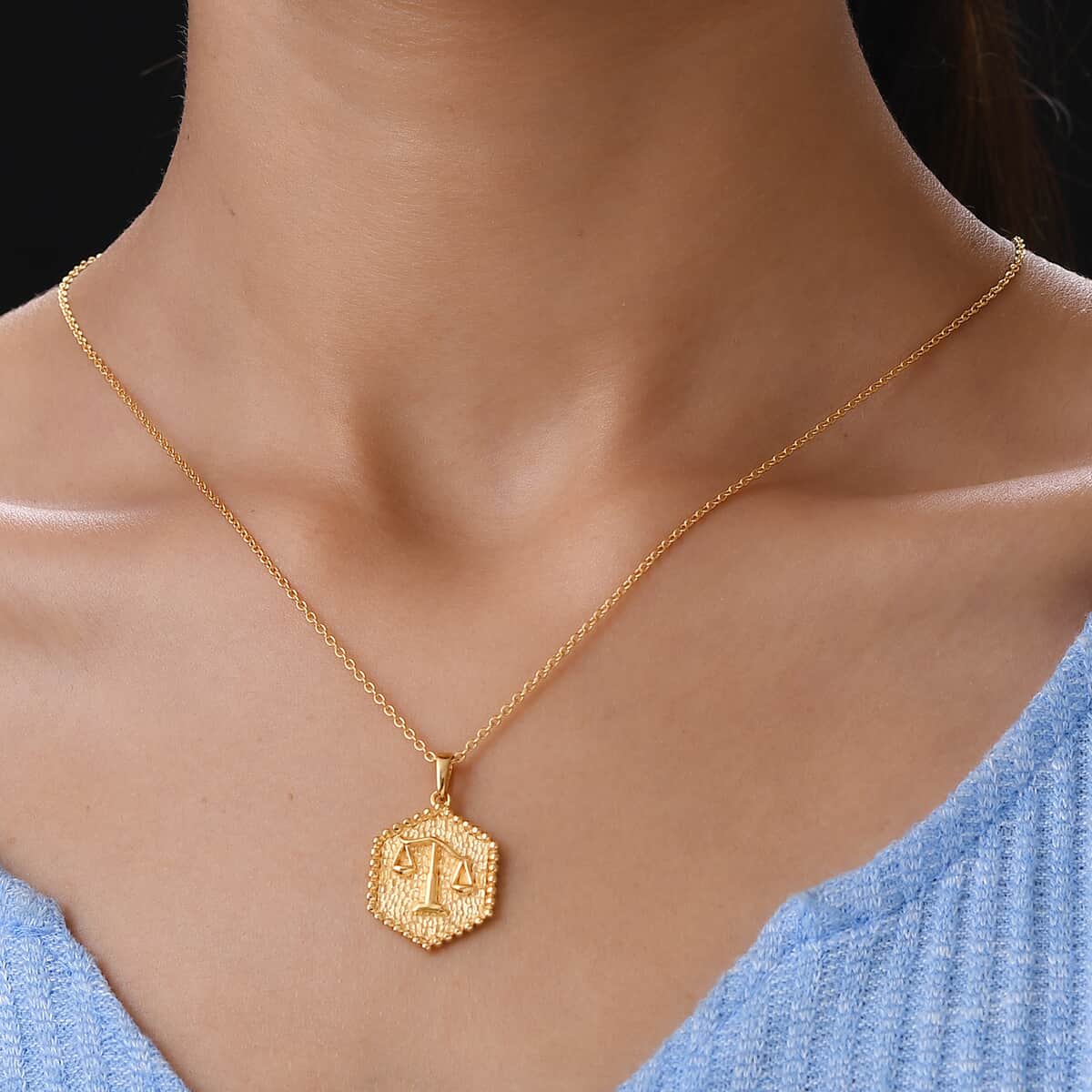 KARIS Libra Zodiac Pendant Necklace 20 Inches in 18K YG Plated and ION Plated Yellow Gold Stainless Steel image number 2