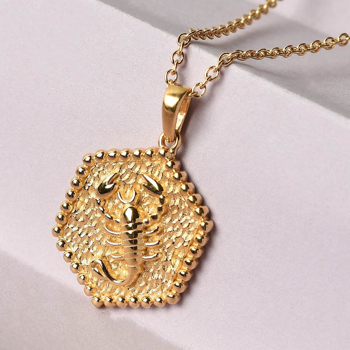 KARIS Scorpio Zodiac Pendant Necklace 20 Inches in 18K YG Plated and ION Plated Yellow Gold Stainless Steel image number 1