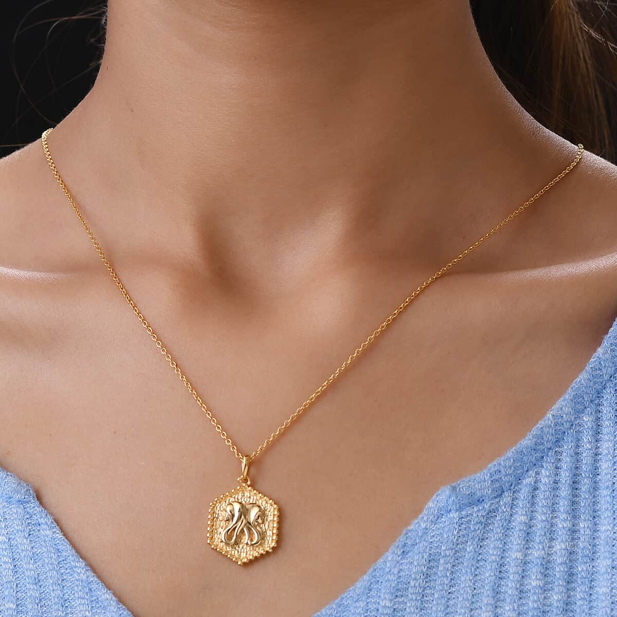 Karis Gemini Zodiac Pendant Necklace 20 Inches in 18K YG Plated and ION Plated Yellow Gold Stainless Steel image number 2