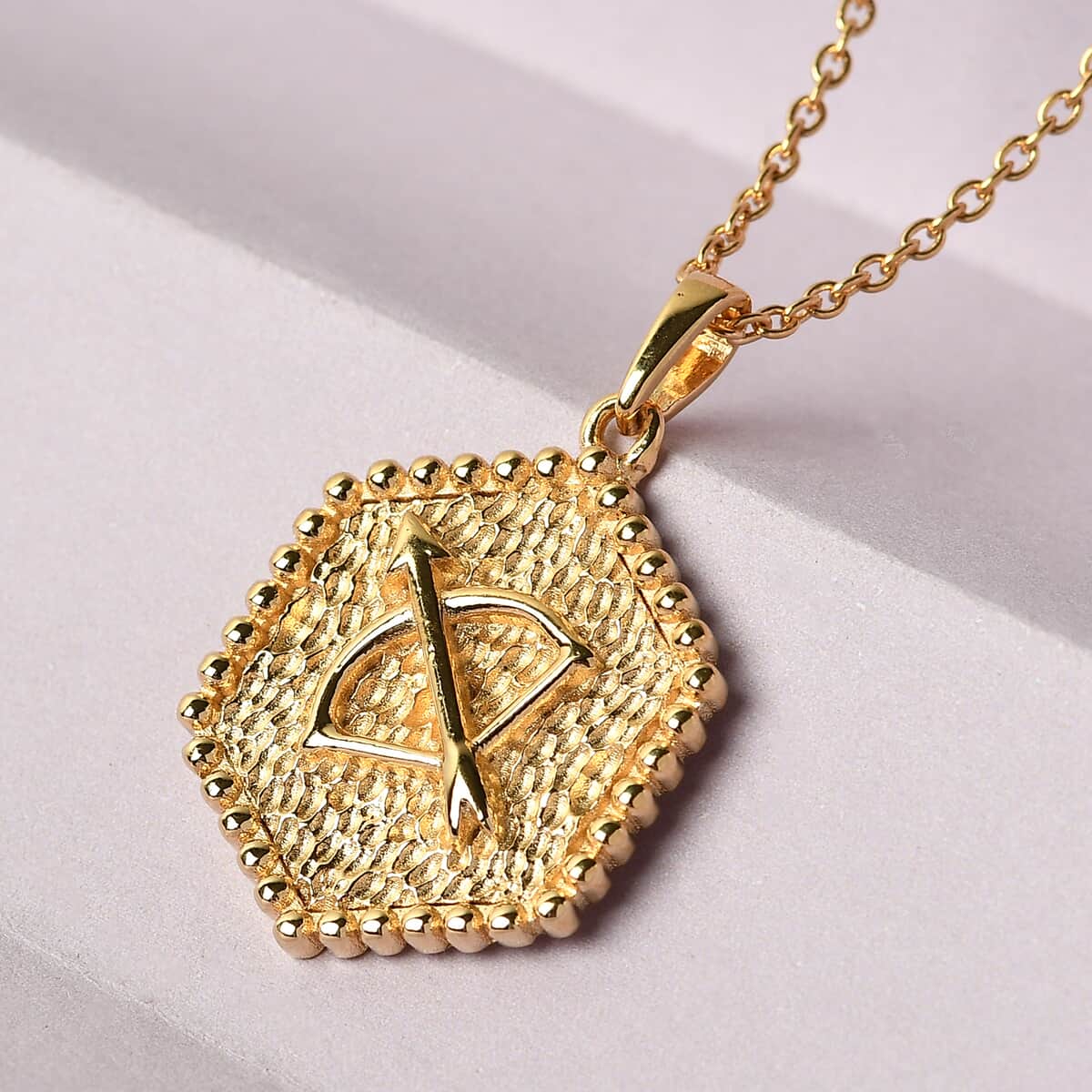 KARIS Sagittarius Zodiac Pendant Necklace 20 Inches in 18K YG Plated and ION Plated Yellow Gold Stainless Steel image number 1