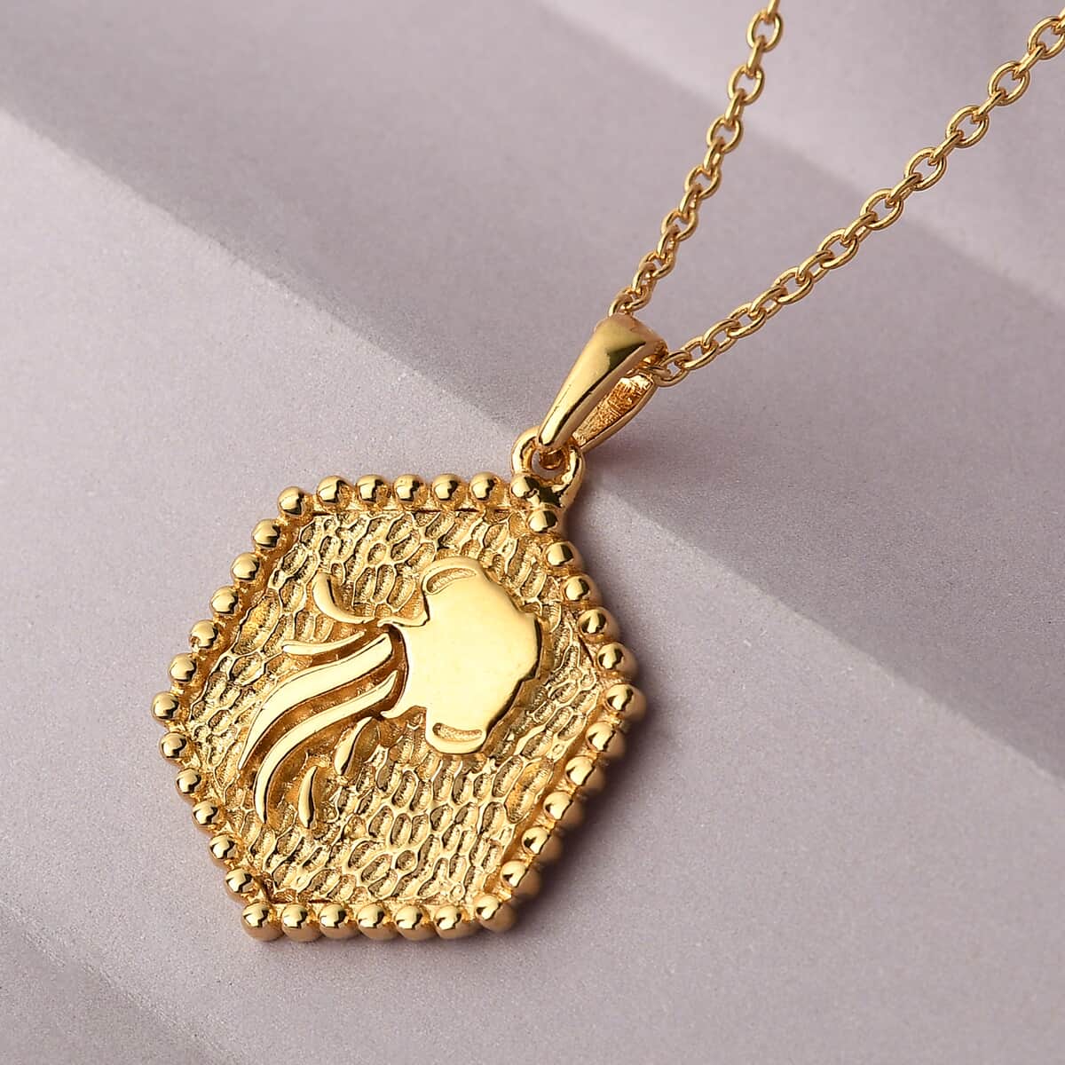 Karis Aquarius Zodiac Pendant in 18K YG Plated with ION Plated Yellow Gold Stainless Steel Necklace 20 Inches image number 1