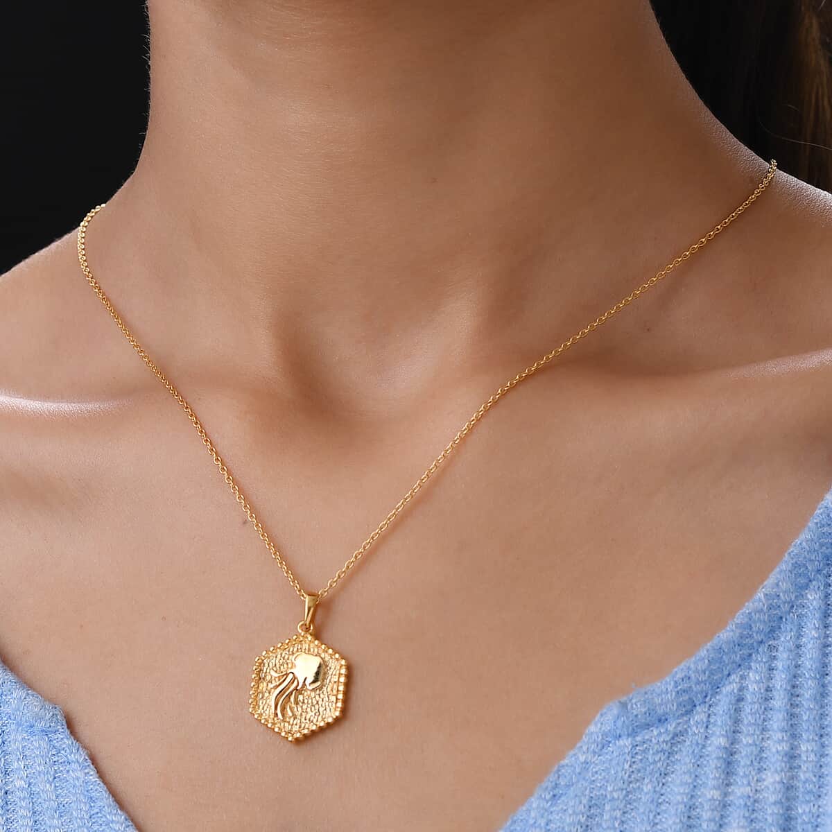 Karis Aquarius Zodiac Pendant in 18K YG Plated with ION Plated Yellow Gold Stainless Steel Necklace 20 Inches image number 2