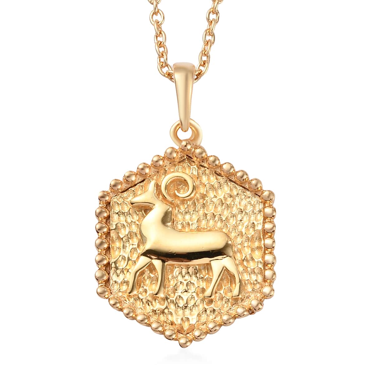 KARIS Aries Zodiac Pendant Necklace 20 Inches in 18K YG Plated and ION Plated Yellow Gold Stainless Steel image number 0