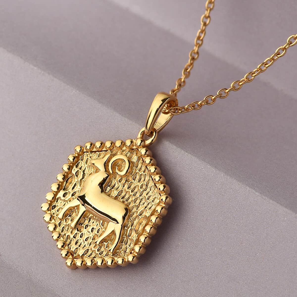 KARIS Aries Zodiac Pendant Necklace 20 Inches in 18K YG Plated and ION Plated Yellow Gold Stainless Steel image number 1