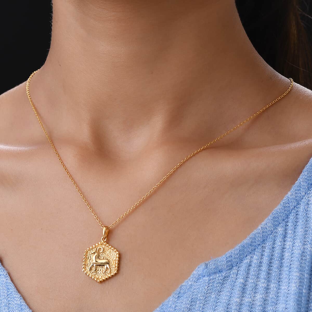 KARIS Aries Zodiac Pendant Necklace 20 Inches in 18K YG Plated and ION Plated Yellow Gold Stainless Steel image number 2