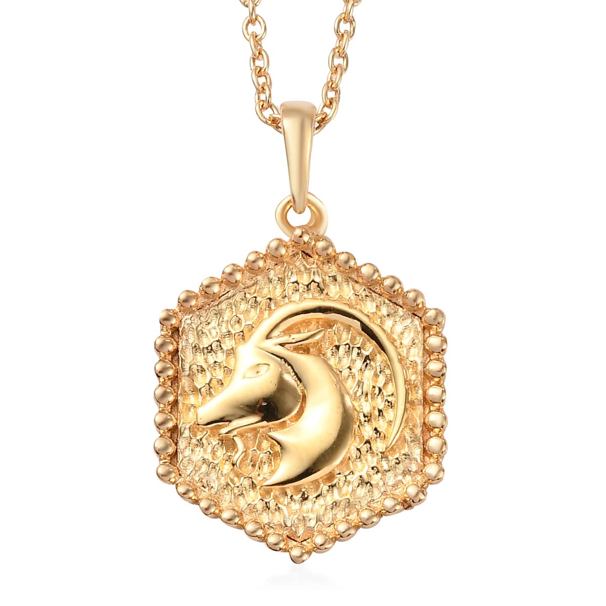 KARIS Capricorn Zodiac Pendant Necklace 20 Inches in 18K YG Plated and ION Plated Yellow Gold Stainless Steel image number 0