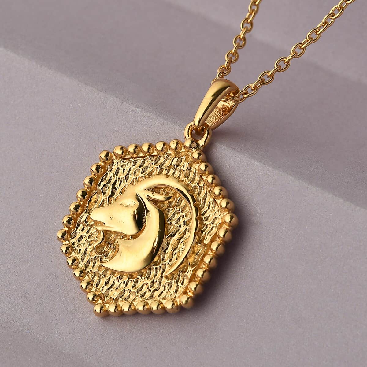 KARIS Capricorn Zodiac Pendant Necklace 20 Inches in 18K YG Plated and ION Plated Yellow Gold Stainless Steel image number 1