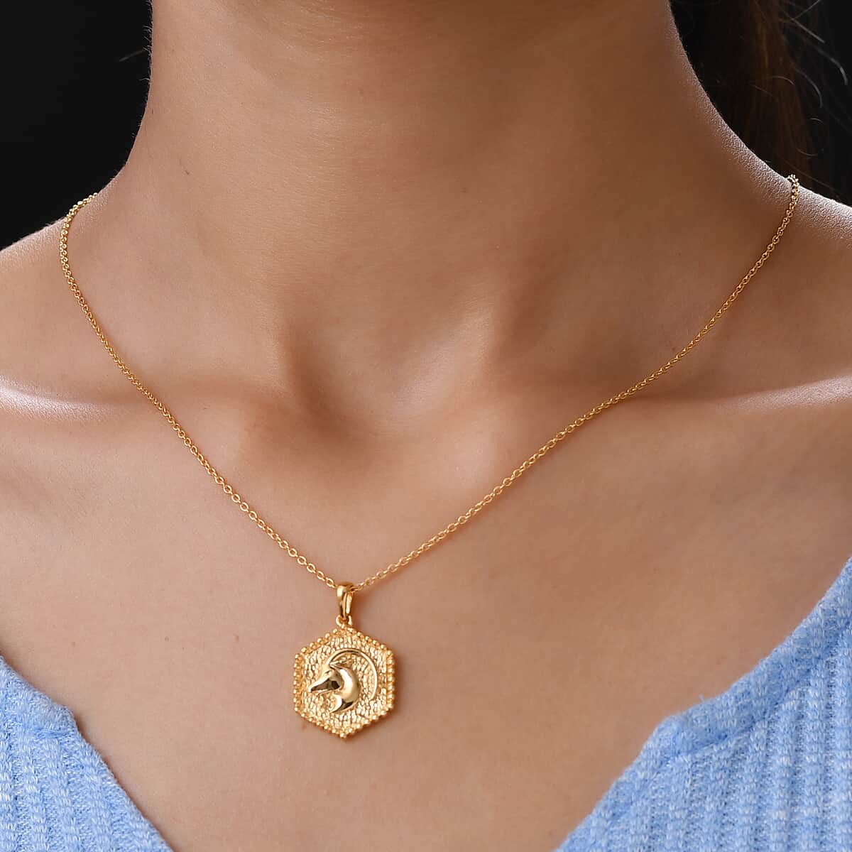 KARIS Capricorn Zodiac Pendant Necklace 20 Inches in 18K YG Plated and ION Plated Yellow Gold Stainless Steel image number 2